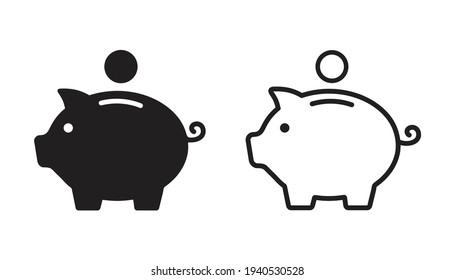 Piggy Bank Icon. Piggy Bank Saving Money Icon In Different Style. Baby Pig Piggy Bank. Vector Illustration