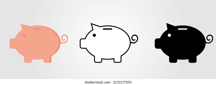 Piggy bank icon. Piggy bank saving money icon in different style. Baby pig piggy bank. vector illustration