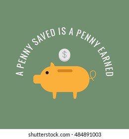 Piggy bank icon. Savings icon. "A penny saved is a penny earned"