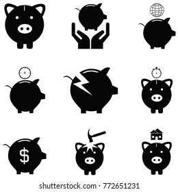 piggy bank icon set
