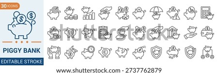 Piggy Bank icon set collection. Editable stroke. Vector illustration eps 10