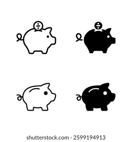 piggy bank icon set color editable on white background
