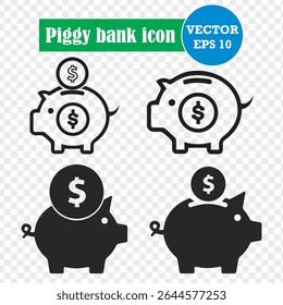 Sparschwein-Symbol-Set. Bearbeitbarer Strich. 10 EPS