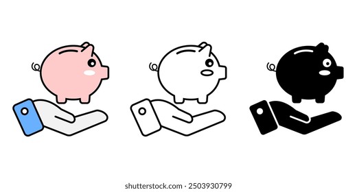 Conjunto de iconos de alcancía. Símbolo de ahorro de dinero aislado de fondo. Icono de silueta de finanzas de inversión, Ilustración vectorial.