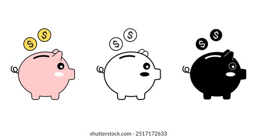 Conjunto de ícones do Piggy bank. Símbolo de economia de dinheiro fundo isolado. ícone de silhueta de financiamento de investimento, ilustração vetorial.