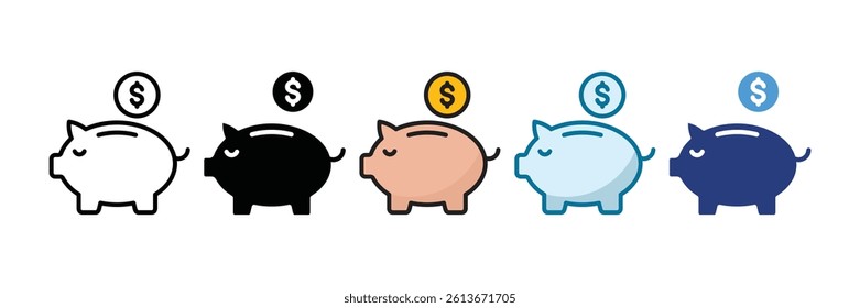 Piggy Bank Icon Set Multiple Style Collection