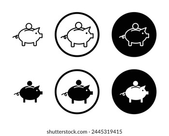 Piggy Bank Icon Set. Save Money Symbol. Retirement Fund Capital Pictogram suitable for apps and websites UI designs.