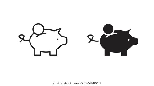 Piggy bank icon set in Thin line black color.