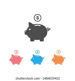 Piggy bank icon set vector with dollar coin and moneybox flat sign symbols logo illustration isolated on white background.Concepts for business banking,saving,accumulation money,budget and finance