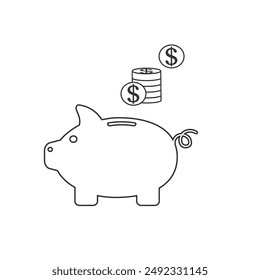 Icono de la hucha conjunto de Vector con moneda de dólar y símbolos de signo plano de caja de dinero ilustración del logotipo aislado sobre fondo blanco. Conceptos para la banca comercial, ahorro, acumulación de dinero, presupuesto y finanzas