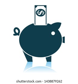 Icono de banco de cerdo. Diseño de reflexión de sombra. Ilustración vectorial.