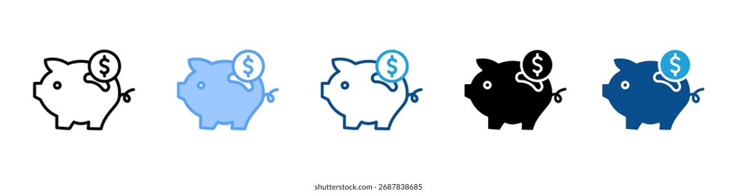 Hoja de iconos de Piggy Bank colección de estilo múltiple
