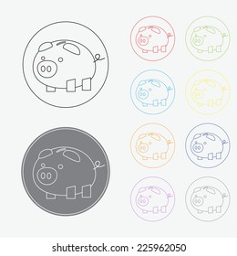 Piggy bank icon in thin line style with color variations, vector EPS 10.