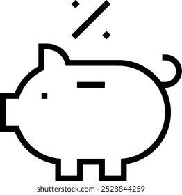 Sparschwein-Symbol. Dünnes lineares Design einzeln auf weißem Hintergrund