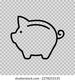 Piggy bank icon vector editable stroke, Up arrow line symbol, Piggy bank sign outline on transparent background.