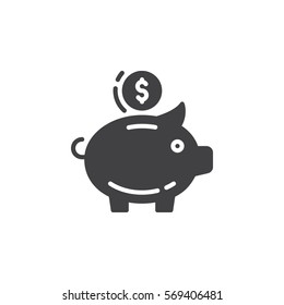 Piggy bank icon vector, filled flat sign, solid pictogram isolated on white. Savings symbol, logo illustration