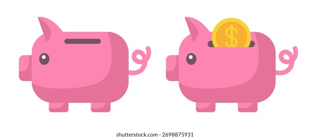 Piggy bank icon. Vector flat illustration isolated on white background.