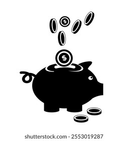 Piggy bank ícone vetor Ilustração, Coin Box Conceito símbolo, Piggy dinheiro ícone isolado, Caixa de dinheiro Ícone, Piggy Bank and Coins, Poupança e conceito de investimento, bancário e símbolo de gestão de dinheiro, 