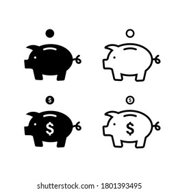 Piggy bank icon. Vector isolated pig bang sign. Piggybank with falling coins. Stock vector. EPS 10