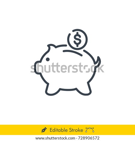 Piggy Bank Icon / Vector - In Line / Stroke Design with Editable Stroke