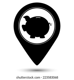 Piggy bank icon - vector map pointer 