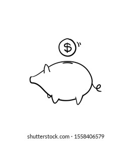 Piggy bank icon vector. Simple design on white background.with hand drawn doodle cartoon style vector