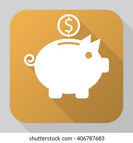 Piggy Bank Icon Vector, Solid Illustration, Pictogram Isolated On Gray. Long Shadow