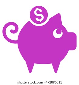 Piggy Bank icon. Vector style is flat iconic symbol with rounded angles, violet color, white background.