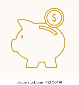 Piggy bank icon, vector web sign in thin lines. Mortgage icon flat. Design save icon, vector invest pictogram.