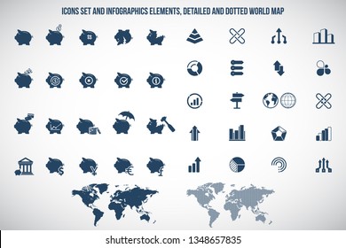 Piggy bank icons, banking and saving icon set