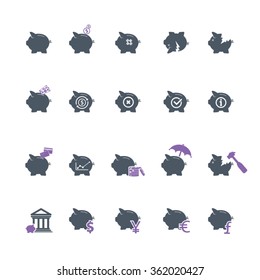 Piggy bank icons, banking and saving icon set