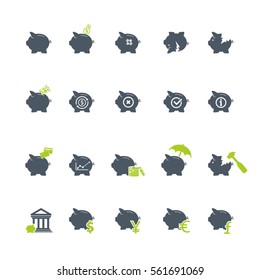 Piggy bank icons, banking and saving icon set