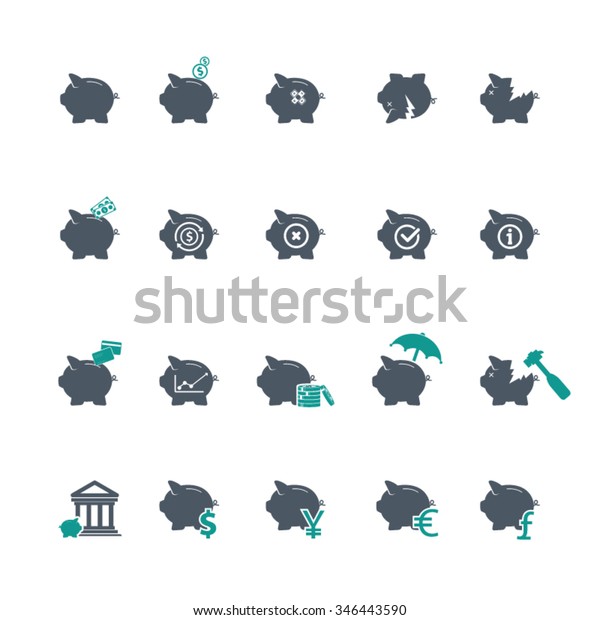 Piggy bank icons,
banking and saving icon
set