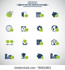 Piggy bank icons, banking and savings. Universal vector icon set for web and mobile.