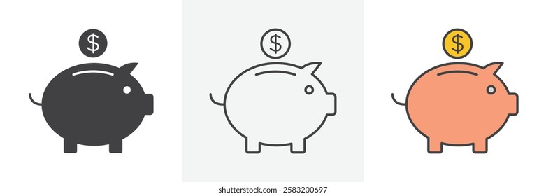 Piggy bank icons pack for website designs