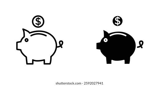 Piggy bank icons. stroke line and black solid icons