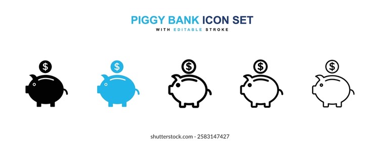 Piggy bank icons vector collection in black and blue colors on white background