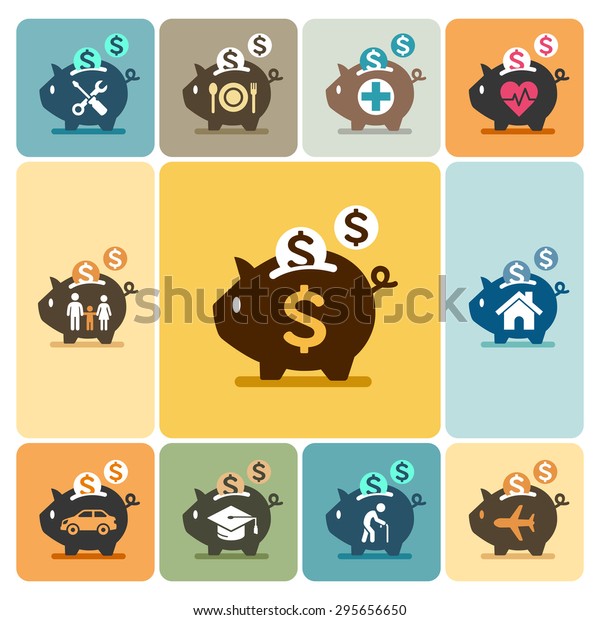 Piggy bank icons.\
Vector illustrations.