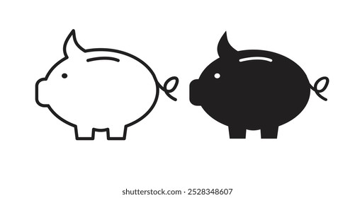 Piggy bank icons. Vector set in filled and line style.