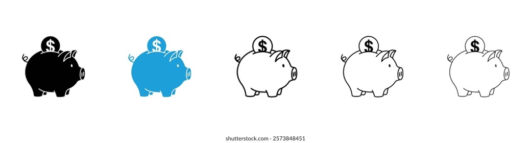 Piggy bank iconss in filled and 3 stroke weights