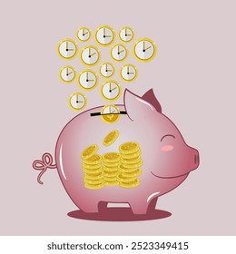 Piggy Bank Illustration Representing Saving Time and Money for Financial Planning and Investment Concepts