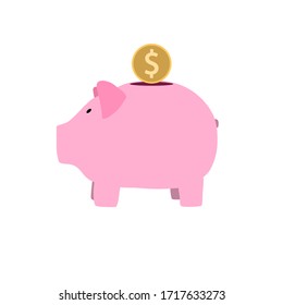 Piggy bank image in realistic flat style. Deposite, money, coin. Vector illustration.