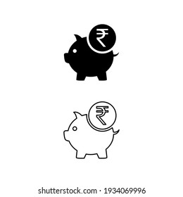 Piggy Bank Indian Rupees Investment Icon Design Vector