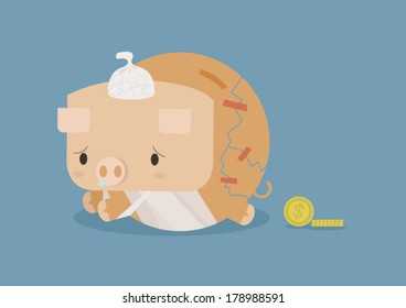 piggy bank injured because money take away