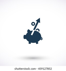 Piggy bank with interest vector icon. Graphic symbol for web design, logo. Isolated sign on a white background.