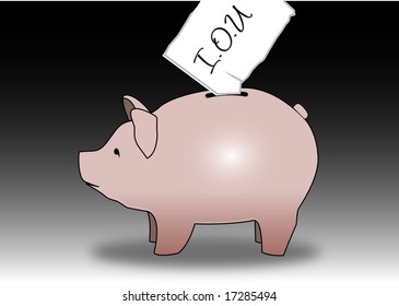 Piggy bank with IOU