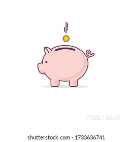 Piggy bank isolated on white background. Vector illustration in flat linework style