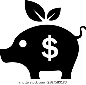 piggy bank with leaves, growing savings icon