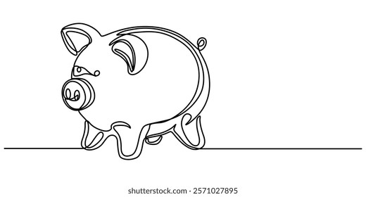 Piggy Bank line art drawing, Piggy bank, savings, pig, bank color, colored one line art. Continuous line drawing of bank, money, finance, financial, payment, data, savings, economic, wealth, pro. 