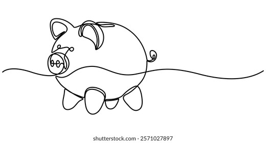 Piggy Bank line art drawing, Piggy bank, savings, pig, bank color, colored one line art. Continuous line drawing of bank, money, finance, financial, payment, data, savings, economic, wealth, pro. 